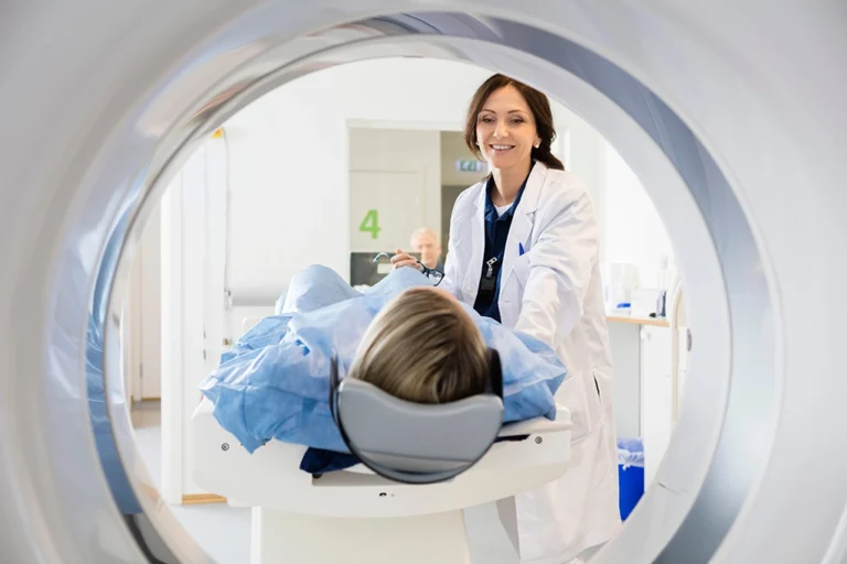 MRI Technologist Guiding Patient Comfortably Through MRI Scan